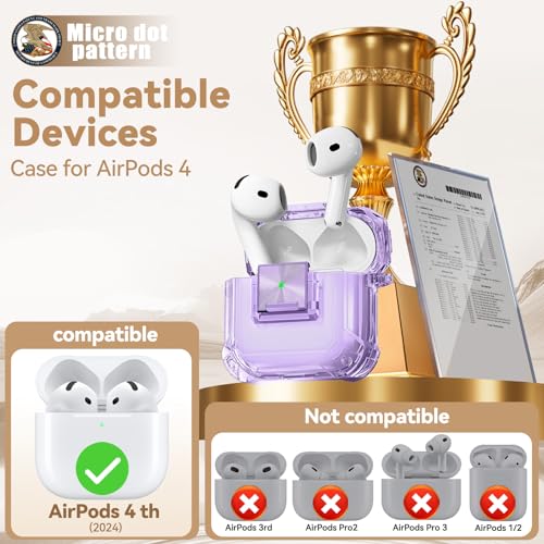 Image of for Airpods 4 Case with Safety Lock,Clear Case Soft TPU Shock-Proof Protective Cover with Cute Bling Keychain and Cleaner kit for Women Girls-Clear Purple