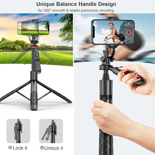 60" Selfie Stick Phone Tripod - Extendable Selfie Stick Tripod Stand with Remote 360° Rotating Portable Travel Tripod Phone Stabilizer for iPhone Android Camera Video Recording Vlogs - Image 4