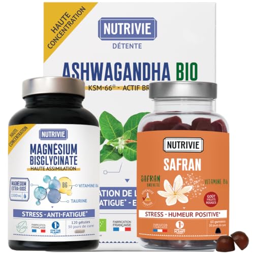 Anti-stress magnésium safran ashwagandha pack 1 mois contre anxiété fatigue