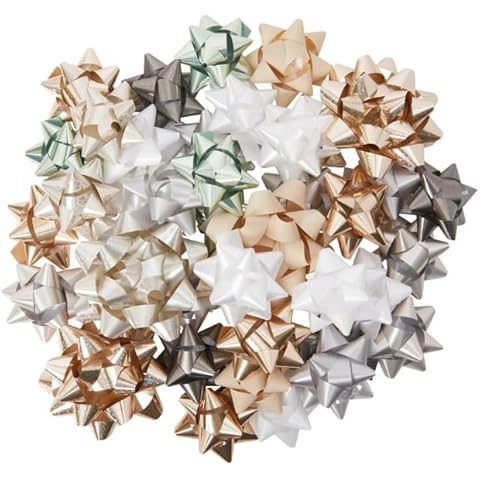 40 Sage Green, Classic White, Elegant Pewter Grey, Festive Champagne, and Shimmering Silver Holiday Christmas Self Adhesive Gift Bow Ribbon Set in Assorted Sizes Mini Medium Large Peel Stick Gold Cover