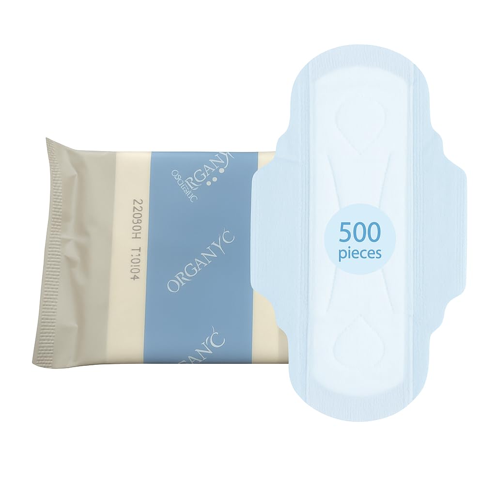 Damenbinden – 500 Stück – Bio-Baumwolle, parfümfrei, chlorfrei – Hygieneschutz bei mäßigem Fluss – hypoallergen und biologisch abbaubar