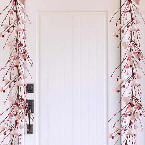 Winlyn Valentine's Day Garland with Heart and Berry 5.2 Ft Pink Artificial Heart Berry Spring Garland for Valentine Party Holiday Wedding Fireplace Mantel Front Door Table Centerpiece by Winlyn - Image 4