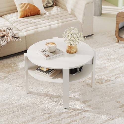Tangkula Round Coffee Table, 29.5” 2-Tier Circle...