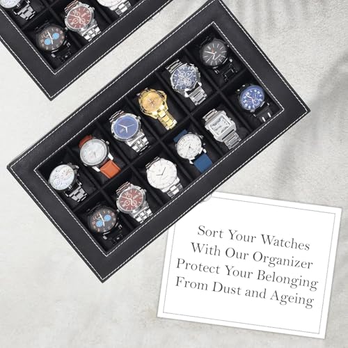 Image of Luxury Leather Watch Organizer with Glass Display | 12 Slot Watch Box Case for Men & Women | Premium Watch Storage Display Case | Travel Ready Watch Storage Box | Gift item (Watch Not Included)
