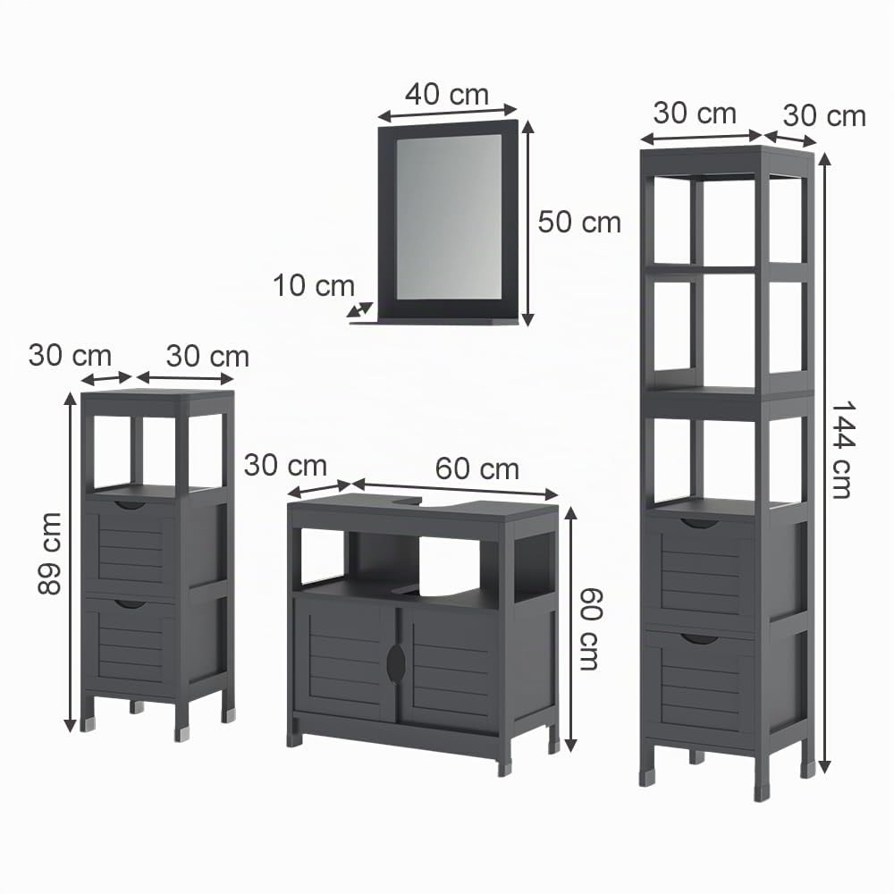 Vicco Set di mobili da bagno Vilda, Grigio 60 cm