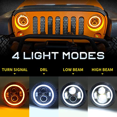 Image of LX-LIGHT Dot Approved 7inch LED Headlights with White DRL /Amber Turn Signal + 4 inch LED Fog Lights with White DRL Halo Ring for Jeep Wrangler 97-2017 JK LJ Tj