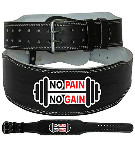 APRODO 4’’ Inch Wide Genuine Leather Weightlifting Belt Back Support Power Training Belt Workout Exercise Power lifting Squat Gym Belt For MEN AND WOMEN (NO PAIN NO GAIN, Small 28'' - 32'')