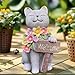 LEAESMHR Solar Cat Garden Statue for Outdoor Decor, Cat Solar Light with Flowers, Resin Welcome Cats for Garden, Yard, Lawn Decor, Cats Lover Gifts for Women