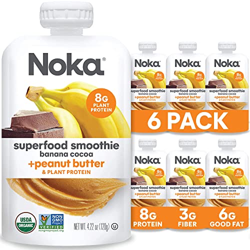 Noka Superfood Fruit & Nut Butter Smoothie Pouches, Healthy Snacks (Banana Cocoa Peanut Butter) 6 Pack, Vegan, Plant Protein, Gluten-Free, Organic, Meal Replacement Squeeze Packs, 4.22oz Ea 1 Noka Superfood Fruit & Nut Butter Smoothie Pouches, Healthy Snacks (Banana Cocoa Peanut Butter) 6 Pack, Vegan, Plant Protein, Gluten-Free, Organic, Meal Replacement Squeeze Packs, 4.22oz Ea