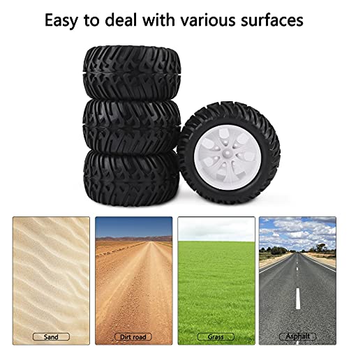 4X Od 130Mm Rc Tires 1/10 Monster Truck Tires &12Mm Hex Wheel Rim Hub For Hsp Stampede Redcat Arrma Exceed Rc Etc, White #TOP3