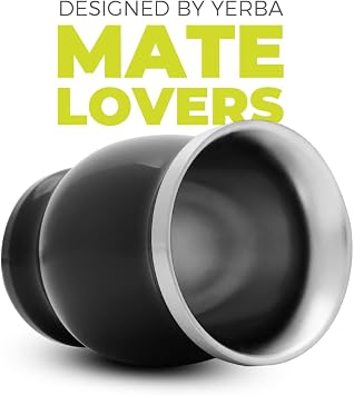 balibetov Mate Cup and Bombilla Set - Yerba Mate Set Includes One Yerba Mate Cup, Two Bombilla Mate (Straw) and Brush - Stainless Steel Double-Wall | Easy to Clean Yerba Mate Gourd (Black)