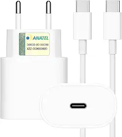 Carregador Turbo 25W Tipo C com Cabo 1M Compatível com Todos os Dispositivos USB-C – Carregamento Rápido Premium