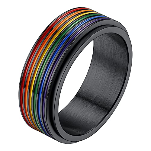 Richsteel LGBT Regenbogen Fingerring Spinnerring Bandring in Ringgröße 67.2 Mit Geschenkbox für Damen Herren