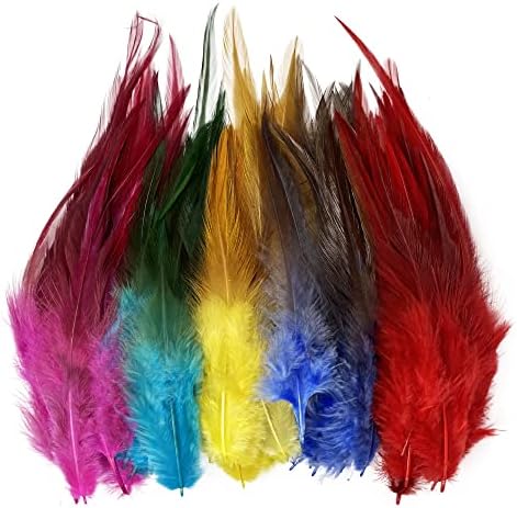 Happy Feather 100PCS Saddle Hackle Rooster Feather for Crafts, 5-7 inch Natural Pheasant Neck Feathers DIY Pendant Earrings Dream Catcher-Multi Color