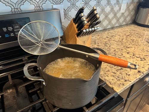 ANAM Spider Strainer Skimmer Spoon with Wooden Grip - Ideal for Deep Frying, Pasta, Hot Pot, Tempura, and Cooking - Image 2