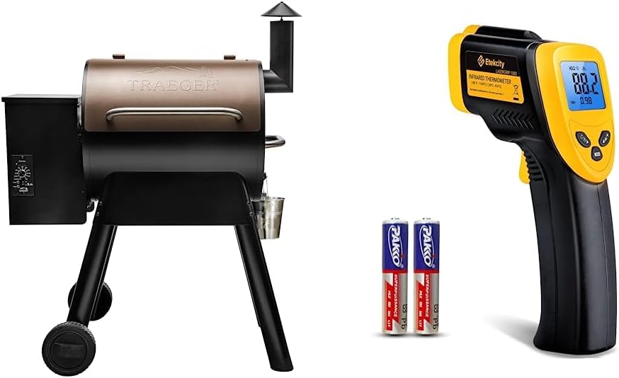 Traeger Grills Pro Series 22 Electric Wood Pellet Grill and Smoker, Bronze, Extra large & Etekcity Infrared Thermometer 1080, Heat Temperature Temp Gun, Yellow