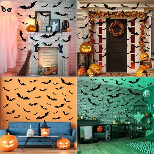 Moxled Halloween Deko Wandaufkleber, 32 Stück 3D Fledermaus Deko Sticker, Fensterbilder Halloween Fledermaus Aufkleber für Fenster, Wand, Tür, Kinderzimmer, Party Dekoration Innen