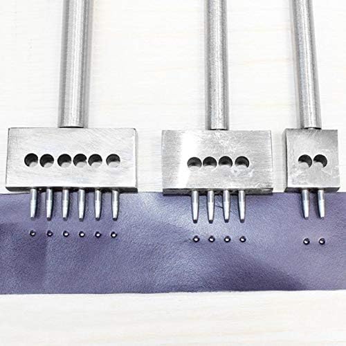 Stainless Steel 2pcs 6 Prong Row Hole Punch Diamond Lacing Stitching Chisel Set DIY Leather Craft Tool Kits (4mm)