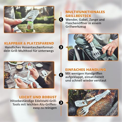 BURNHARD® Grillbesteck 4-in-1, Multitool inkl. Grillwender, Grillgabel – Ansicht 6