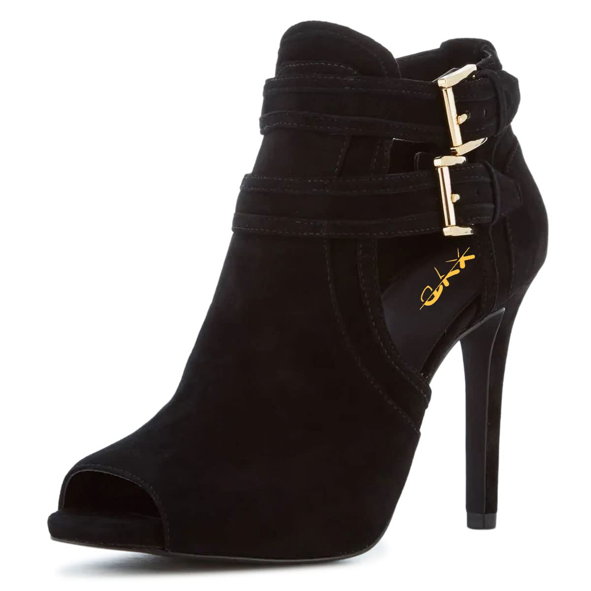 XYD Women Peep Toe Sandal Ankle Booties Dual Buckled Straps Stiletto Heels Stylish Cutout Event Party Pumps Shoes