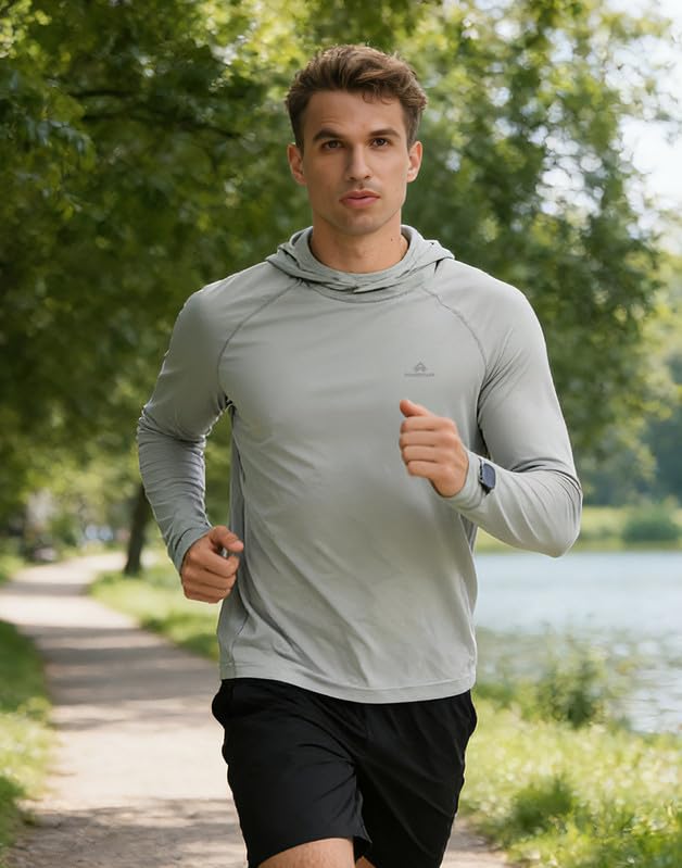 Pioneer Camp Sudadera con capucha UPF 50+ para hombre como camiseta de protección UV, secado rápido, para deportes acuáticos, pesca y verano, con diseño de agujero para el pulgar