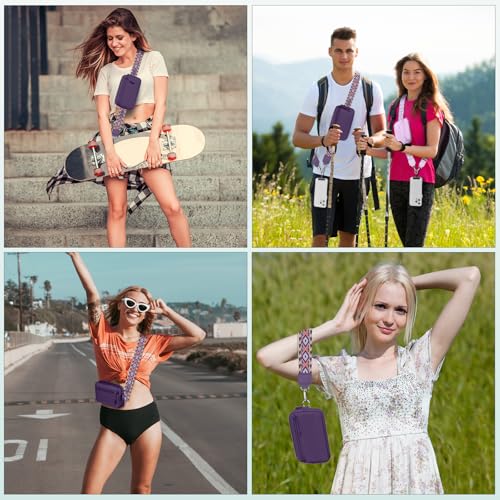 Image of YFWE Clip and Go Strap for Phone with Wallet Crossbody, Adjustable Phone Lanyard with Detachable RFID Wristlet Wallet, Pattern Strap - Dark Purple (L)