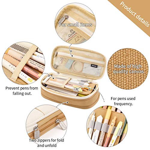 Easthill EASTHILL-M-KHAKI Big Capacity Pencil Pen Case Office College School Large Storage High Capacity Bag Pouch Holder Box Organizer Khaki thumb #2