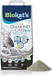 Biokatʼs Diamond Care MultiCat Fresh żwirek zapachowy - Drobnoziarnisty żwirek z węglem aktywnym do domów z kilkoma kotami - 1 worek (1 × 8 l)