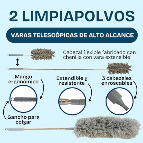Miniatura 7 de Plumero Atrapapolvo Extensible De Microfibra De 6 Piezas Lavables Para Eliminar El Polvo Kit Limpia Polvo Con Cepillo Para Ranuras, Ventanas Y Puertas Gris