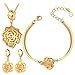 Cubic Zirconia Jewelry 18K Gold Plated CZ Rose Pendant Necklace & Drop Earring & Bracelet Set