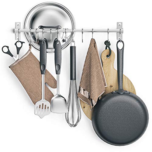 Lesfit Porte Ustensiles Cuisine, Support Suspendre Les Ustensiles Ustensiles en Acier Inoxydable, Barre Ustensiles Cuisine Mural avec 12 Crochets pour Salle de...