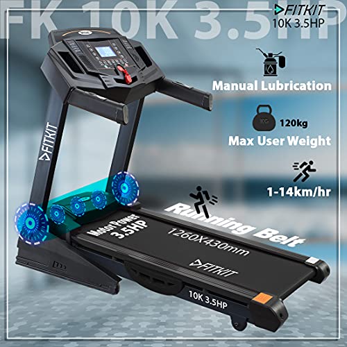Image of Fitkit By Cult.Sport 10K 3.5 Hp Treadmill (Max Weight: 120 Kg, Manual Incline) With Free Home Installation, Free Customized Diet Plan, Trainer Led Sessions & 1 Year Warranty, Black