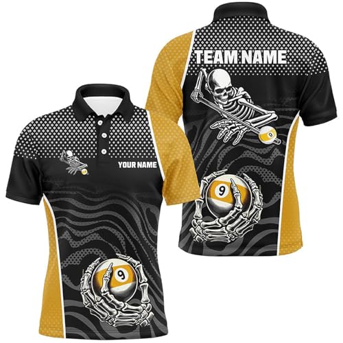 9 Ball Skeleton Custom Billiard Polo & 1/4 Zip Shirts for Men & Women Funny 9 Ball Pool Billiard Jerseys Performance Unisex Quick-Drying Shirt T2945 Red