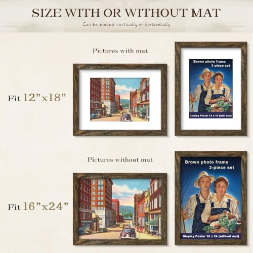 Image of Picrit 16x24 Rustic Brown Picture Frame, Poster Frame for Wall, 3 Pack
