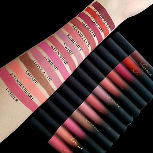 Niceface Matte Nude Lipstick Set, Waterproof Long Lasting Lip Gloss 4Angels Non-Stick Cup Liquid Lipstick Set (12 Colors) #TOP1
