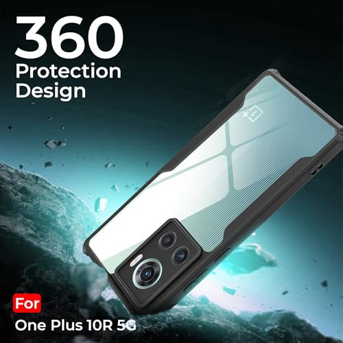 Image of A rtistque Clear Hard Transparent Acrylic Armor Anti-Drop Shockproof TPU Edge Back Cover Case for OnePlus 10R - Black