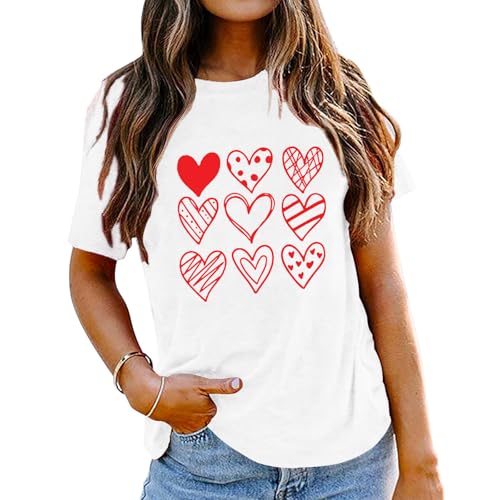 Image of Valentines Shirts for Women Valentine Love Heart Printed Graphic Tshirt Cute Girls Casual Top
