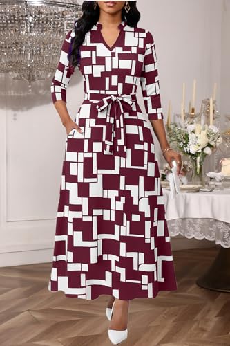 Image of BubFee Maxi Dresses for Women Semi Formal Long Dress 3 /4 Sleeve Casual A-line Church Dresses with Pockets