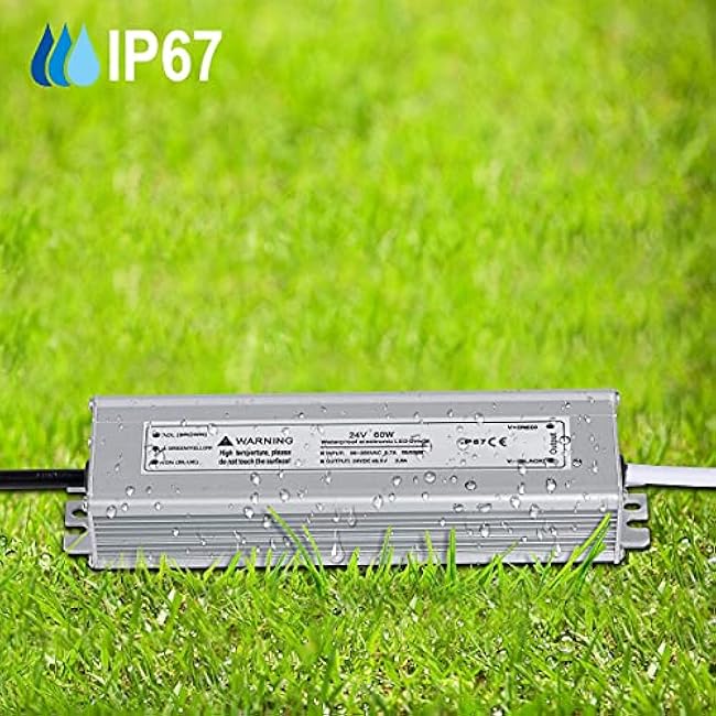 LED Driver 60 Watts 24V DC Low Voltage Transformer£¬ Waterproof IP67 LED Power Supply, Adapter with 3-Prong Plug 3.3 Feet Cable for Any 24V DC led Lights, Computer Project, Outdoor Light