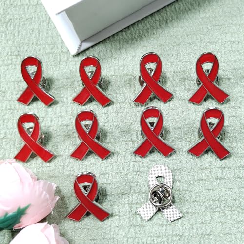 Red Ribbon Pins 100 pieces Red awareness Enamel Lapel Brooches for HIV/AIDS,Heart Disease,Drug Prevention,Meningitis Awareness4