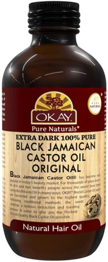 OKAY Pure Naturals Black Jamaican Castor Oil - Castor Oil for Hair Health, Moisture for Skin, Body, Scalp, Eyelashes, Eyebrows, for Men & Women - 4 oz (Pack of 1)
