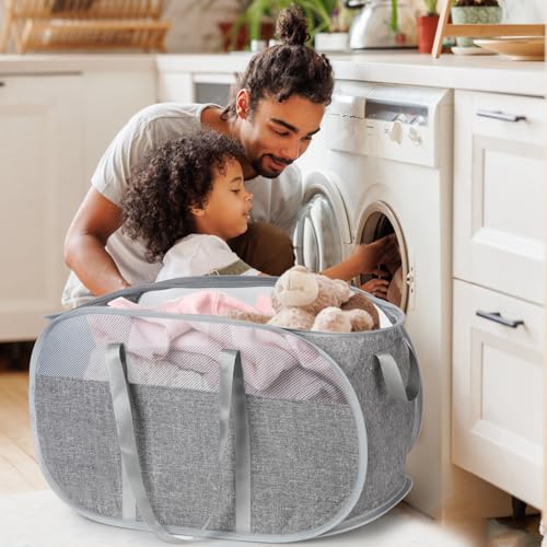 Image of 100L Collapsible Laundry Baskets, Tear Proof Pop Up Laundry Hamper with Dual Handles, Large Foldable Laundry Basket, Easy to Carry Laundry Hamper for Home, Laundry Room, Bedroom, Dorm, Travel Grey