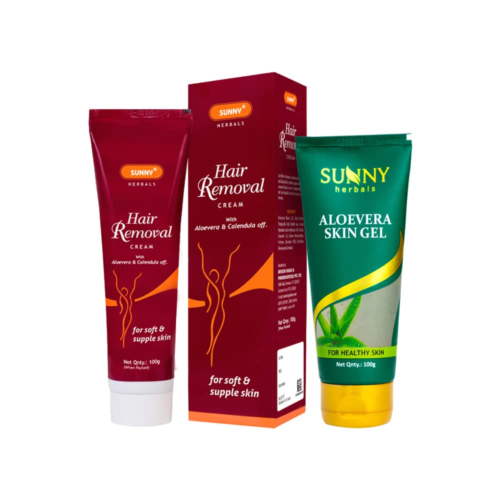 Sunny Herbals Hair Removal Cream(100gm) & Aloevera Skin Gel Moisturizer(100gm) | For Pain Free & Gentle Removal of Unwanted Hair | Provides Radiant, Glowing Look Skin | Fights Flaky or Patchy Skin (B094JHF31S) Amazon Price History, Amazon Price Tracker