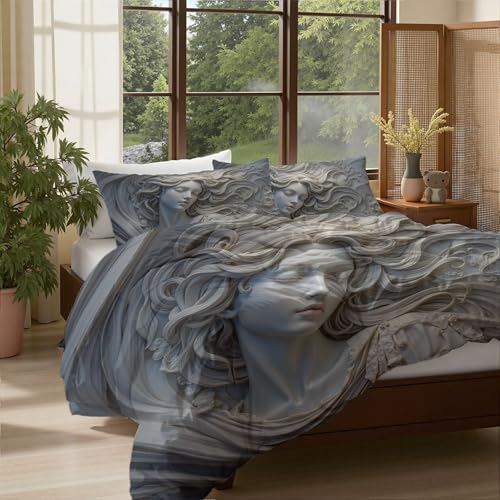 Housse de couette 220x240 polyester gris 3 pièces réversible douce - 5