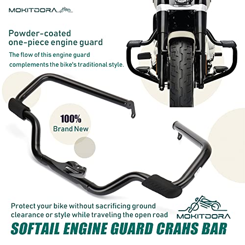 Mokitdora Softail Engine Guard Highway Rail Mustache Crash Bar 1.25" Fat For Harley Softail Fat Boy Street Bob Heritage Classic Low Rider Sport Glide Deluxe Slim 2018-Up, Gloss Black #TOP4