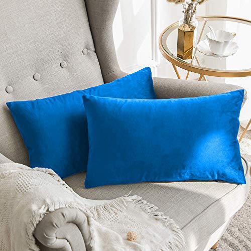 Image of Khooti Velvet Cushion Cover Pack of 1-18 inch x 28 inch / 46 x 71 cm - Bondi Blue - Soft Pillow Covers Cushion Case for Sofa Bedroom Livingroom Chair Car, Cushion Cover