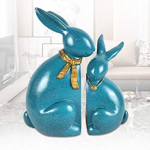 Décoration maison lapin bleu européen moderne, statue résine colorée à la main 31cm