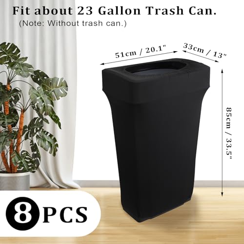 Image of BSTKEY 23 Gallon Stretch Spandex Trash Can Cover, 8 Pack Outdoor Fitted Waste Container Cover Rectangular Garbage Can Covers for Wedding Party Commercial Fundraiser Decor, Without Trash Can (Black)