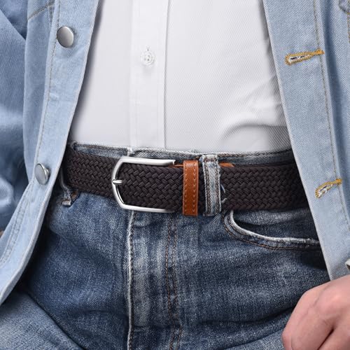 Image of 2pcs Men's Stretch Woven 1.3 inch Wide Elastic Braided Belts