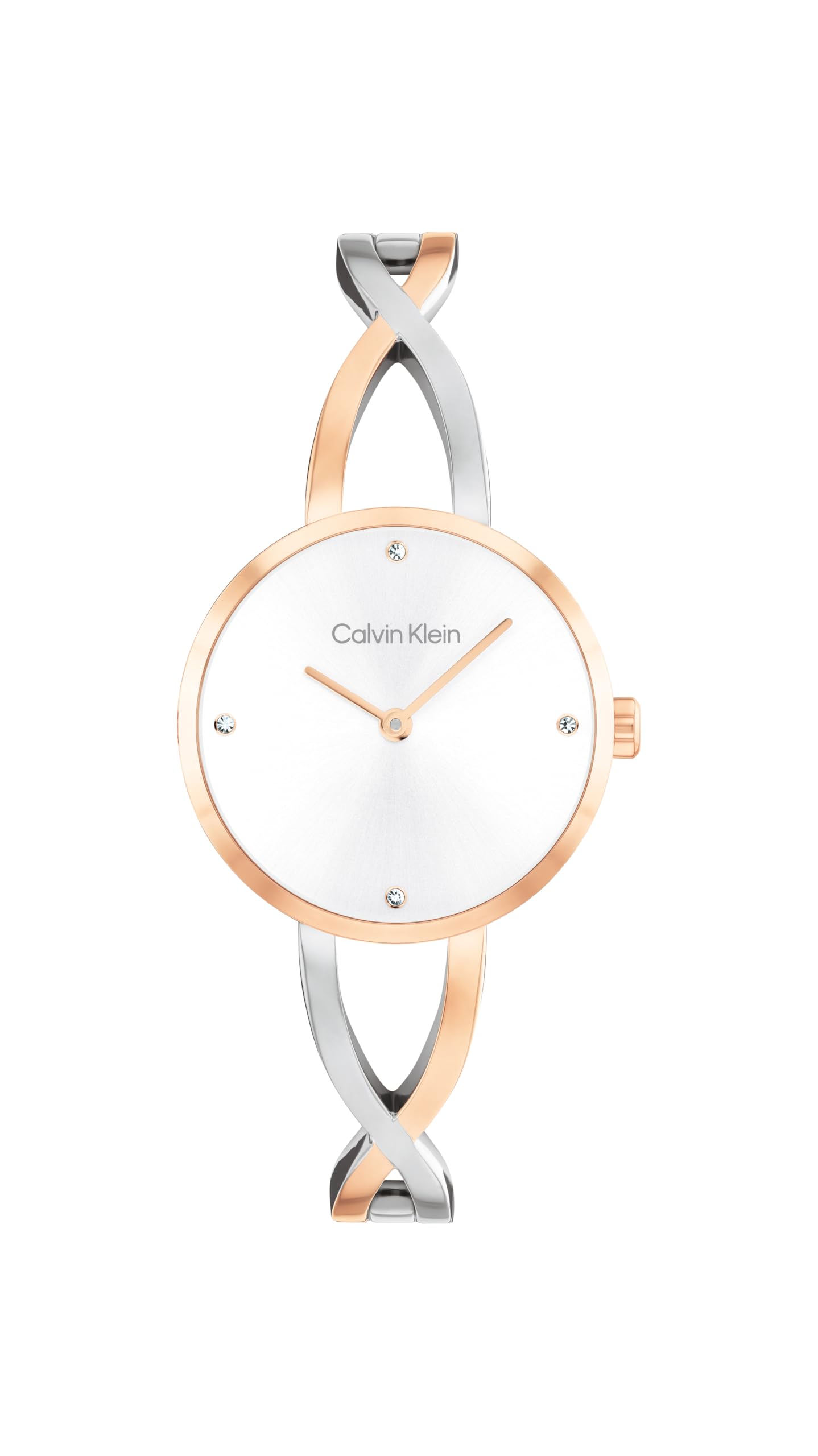 Calvin KleinTwo Hand Quartz Movement Watch for Women Sculpted Embrace Collection with Stainless Steel Bangle Bracelet - Available in Silver, Gold or Two-Tone